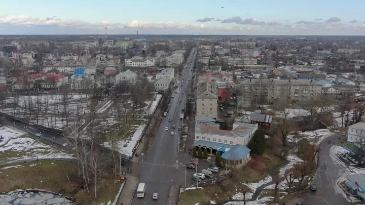 Углич с высоты птичьего полёта зимой