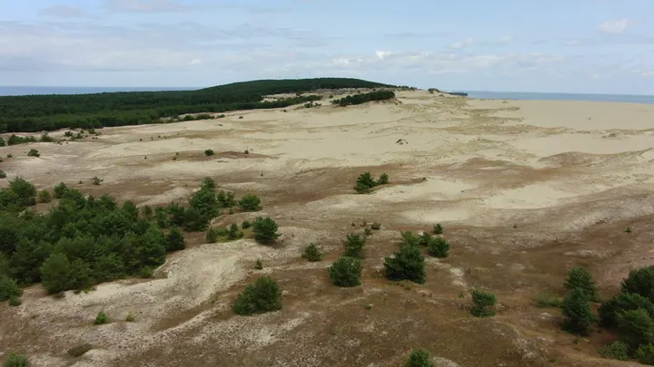 Куршская коса: песчаные дюны и Балтийское море с дрона