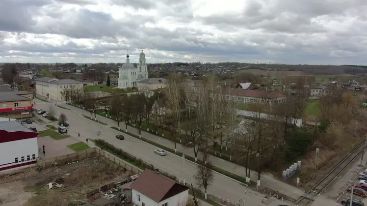Аэросъёмка военного мемориала и храма в Козельске