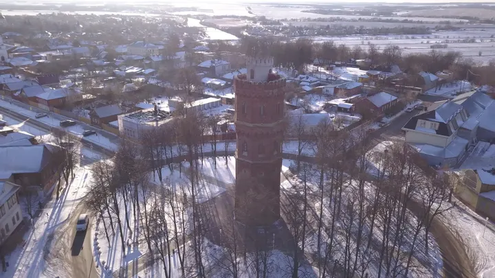 Зарайск зимой: водонапорная башня с высоты