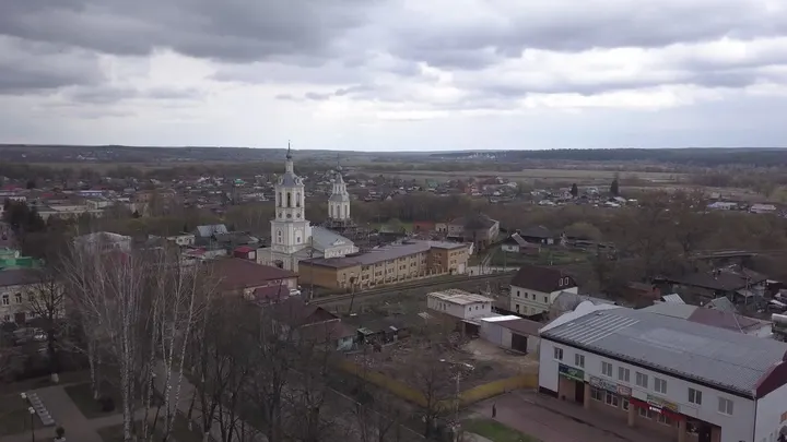 Козельск с высоты: Благовещенский собор и городская застройка