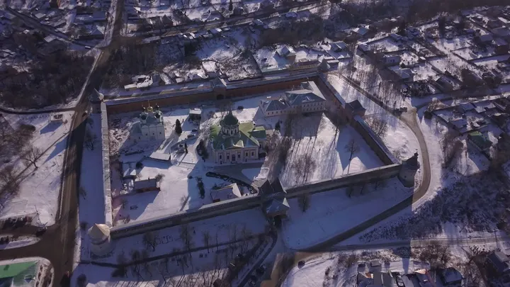 Зарайский кремль зимой с высоты