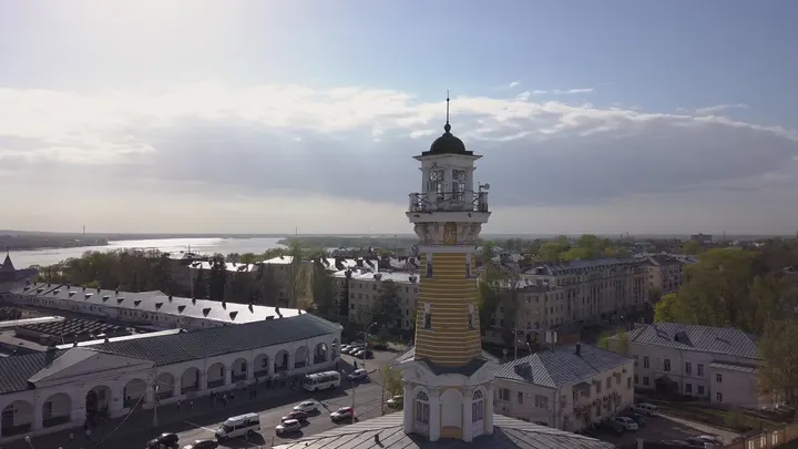 Кострома, пожарная каланча в панораме города