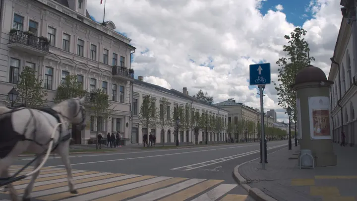 Казань, конный экипаж движется по улице