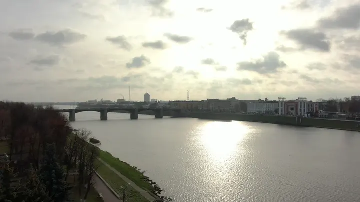 Тверь: Нововолжский мост над Волгой, вид с воздуха
