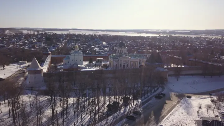 Зарайский кремль зимой с высоты, Зарайск